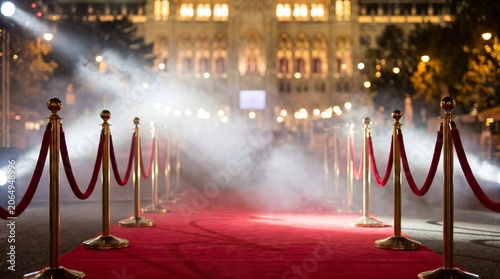 Red Carpet Event Entrance with Velvet Ropes and Spotlights