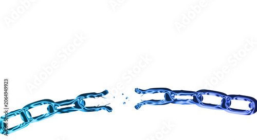 Φωτογραφία Broken blue chain links fracture and shatter on transparent background