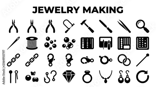 Photos Collection of jewelry making tools and components icons representing crafting an