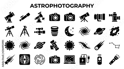Canvastavla Astrophotography Icons Set Collection Representing Space Exploration Telescopes