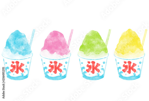 色鮮やかなかき氷 日本のお祭りの水彩イラスト	

