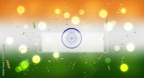 Vibrant Indian Flag Background with Bokeh Lights and Confetti for Celebrations.