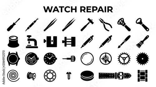 Obraz na płótnie Collection of watch repair tools and parts for watchmaking and horology maintena