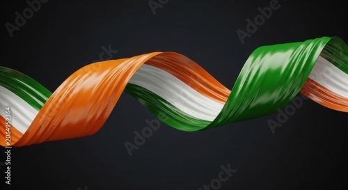 Vibrant Indian Flag Ribbon Twisting on Dark Background.
