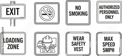 Cuadro en lienzo Set of essential safety and information signs designed in a simple line art styl