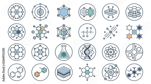Bild auf Leinwand Collection of Chemical and Scientific Icons: Molecules, Atoms, DNA, Lab