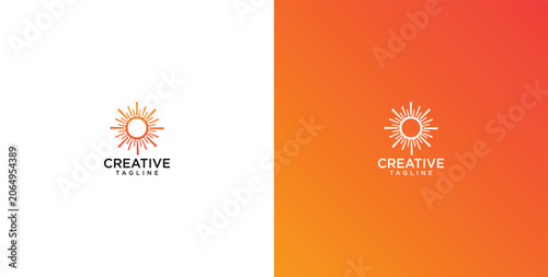 Abstract sun logo with minimalist circular rays and orange gradient for creative brand identity and modern business branding