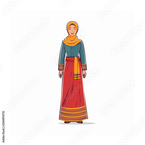Woman in colorful traditional dress vector illustration