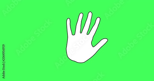 Cartoonish Human like waving hand animation.  Welcomeing gesture with gratitude, outline hand icon gif in chroma key. Hello outline hand motion graphic. A hand sign of greeting or goodbye. 

