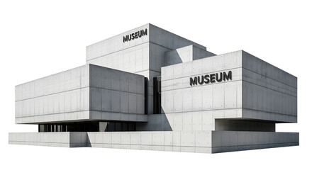 Modern museum architecture with sleek gray concrete exterior and unique rectangular design