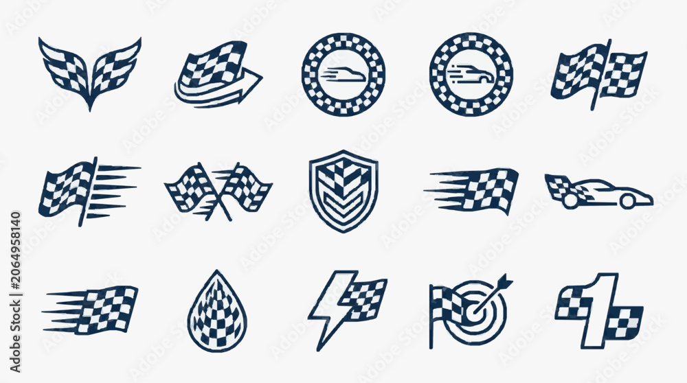 Naklejka premium Industrial Racing and Motorsport Emblematic Symbols Collection for Branding and Design Inspiration