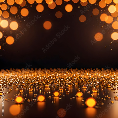 Abstract festive background with warm glowing golden bokeh lights