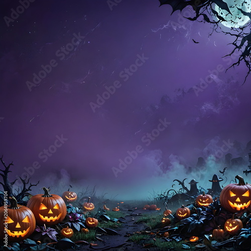 Dark mysterious Halloween night landscape background template