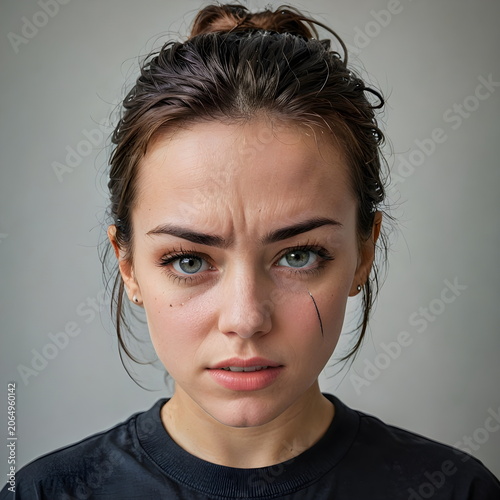 Emotional portrait of a sad young woman crying and upset