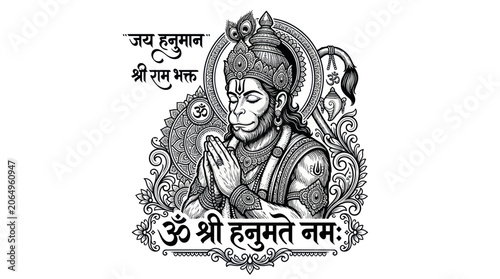 Konstfotografi Lord Hanuman praying, Hindu deity, Ram devotee, Indian mythology, devotional art