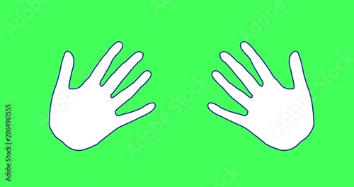 Cartoonish Human like waving hand animation.  Welcomeing gesture with gratitude, outline hand icon gif in chroma key. Hello outline hand motion graphic. A hand sign of greeting or goodbye. 

