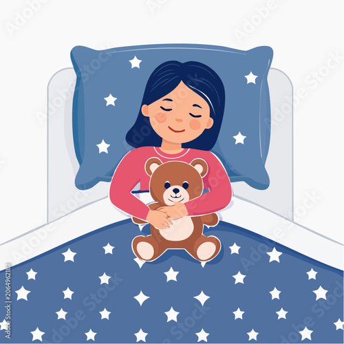 Girl sleeping with teddy bear