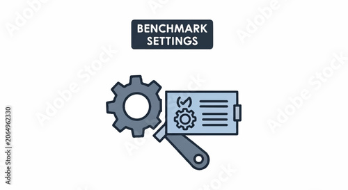 Iconic gear and wrench settings illustration representing benchmark technology and optimization.