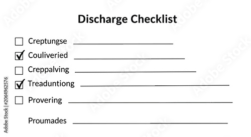 Discharge Checklist Form with Handwritten Items and Lines.