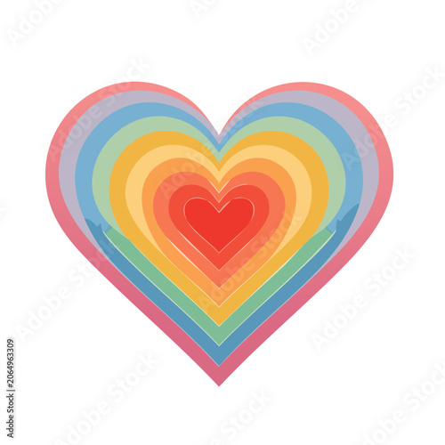 Colorful rainbow heart illustration with concentric layers