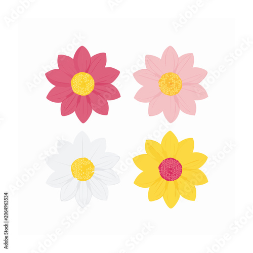 Four Colorful Flat Design Flowers