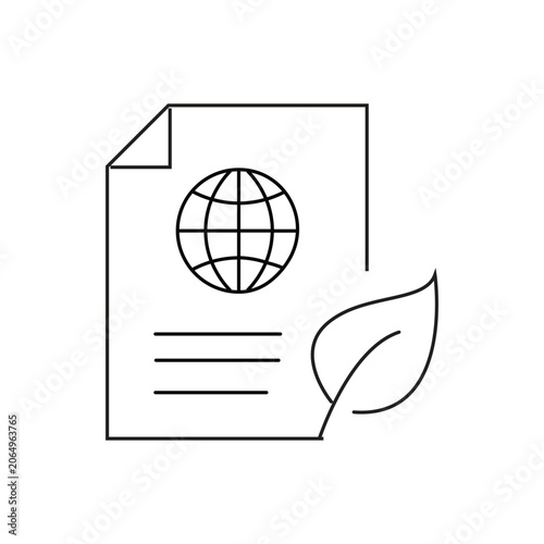 Global environmental policy document single icon with editable stroke, perfectly designed for climate change reports, sustainability agreements, and green certification programs.
