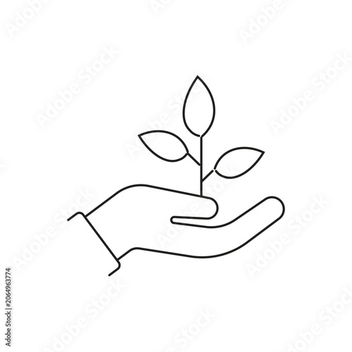 Hand holding plant sprout single icon with editable stroke, highly useful for environmental care programs, agriculture businesses, and nature conservation designs.