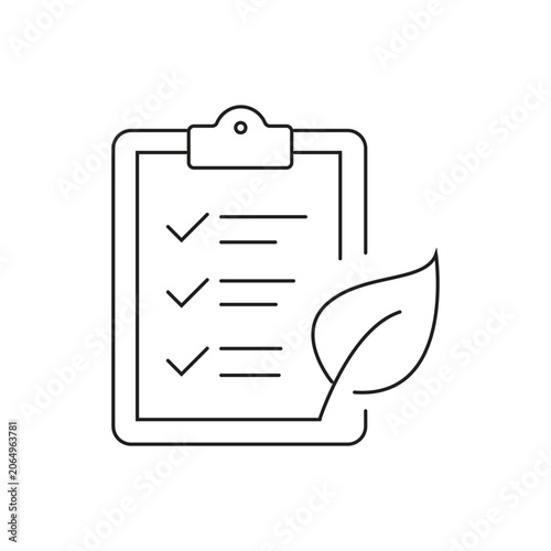 Eco checklist clipboard single icon with editable stroke, ideal for environmental audits, sustainability reports, and green certification programs.