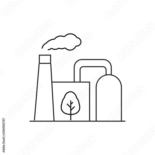Eco friendly factory single icon with editable stroke, perfect for sustainable manufacturing infographics, green industry websites, and environmental emission reports.