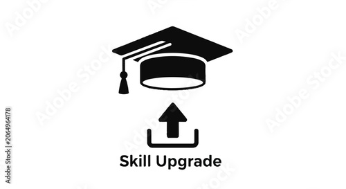 Icon depicting graduation cap and upward arrow representing skill upgrade and professional growth.