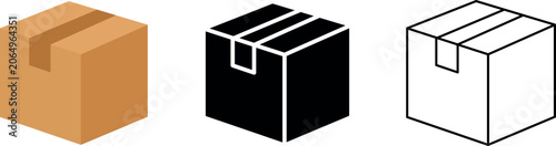 Foto Solid color and editable line of card box icon set, package shipping and deliver