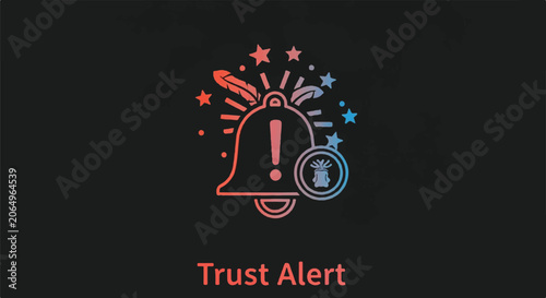 Trust Alert: Bright Alarm Lightbulb Design Emblem with Warning Symbols for Safety and Vigilance.