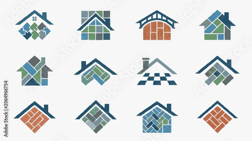 Bild auf Leinwand Modern Roof Designs House Icons Collection.