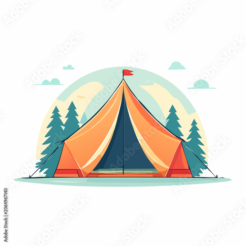 Illustration of a Camping Tent in a Forest Setting