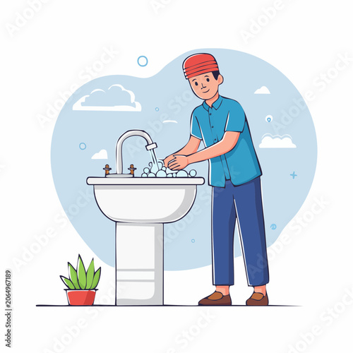 Man Washing Hands at Sink