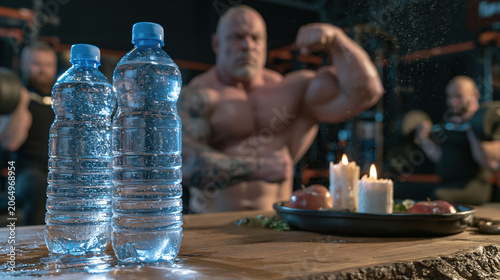 Muscular Bodybuilder Posing Alone by Candlelight in a Quiet Domestic Scene