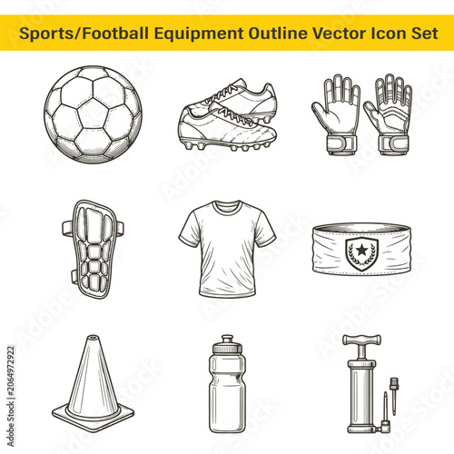 Modern sports equipment design and vector training cone water bottle game icons