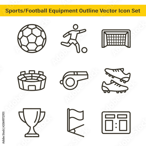 Modern sports equipment design and vector training cone water bottle game icons