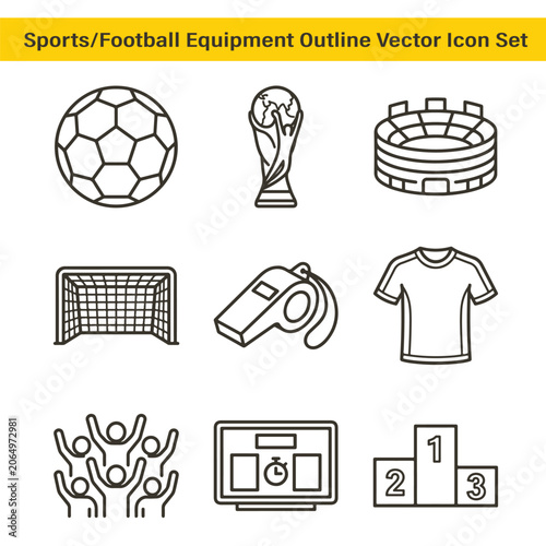 Modern sports equipment design and vector training cone water bottle game icons