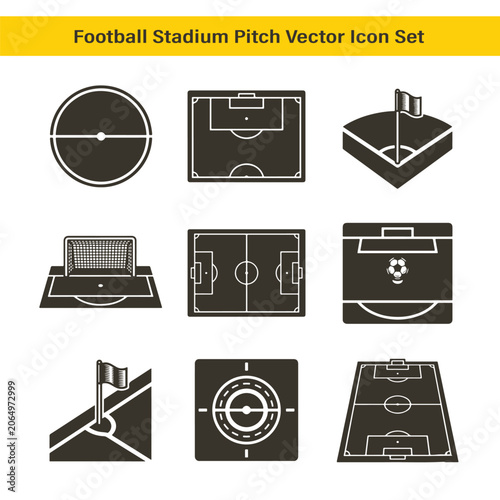 Football stadium and soccer arena vector icon set for sports business website