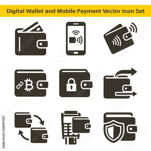 Digital wallet and mobile payment vector icon set for e-commerce business website