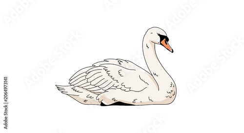 Billede på lærred White swan sitting gracefully on a white surface