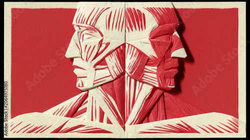 Anatomical Duality in Japanese Woodblock Print Style With Profile Portraits