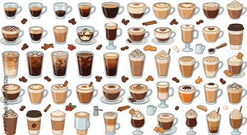 Tableau sur toile Coffee drinks collection with espresso latte cappuccino mocha iced coffee and ta