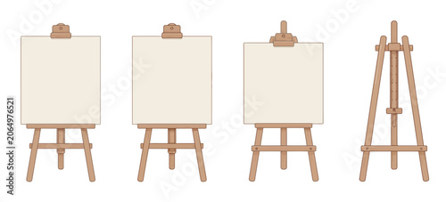 Wooden Art Easel Set with Blank Canvas Boards Vector Illustration