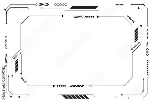 HUD frames black user interface elements design modern technology futuristic control panel screen digital hologram window gaming menu touching cyber monitor set on white background.