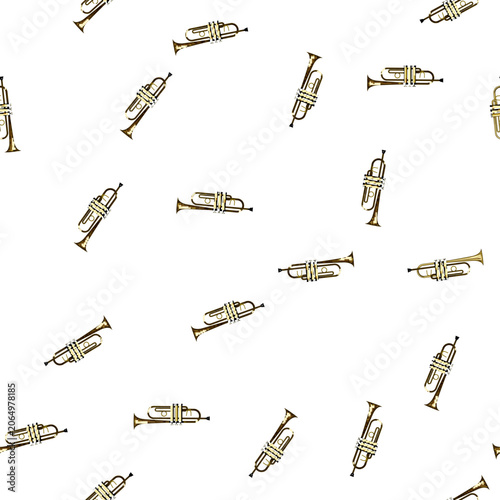 pattern jazz trumpet cartoon. classical horn, valves bell, mouthpiece orchestra jazz trumpet sign vector