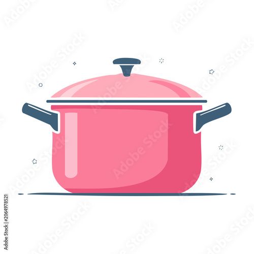 Pink cooking pot icon with lid and handles