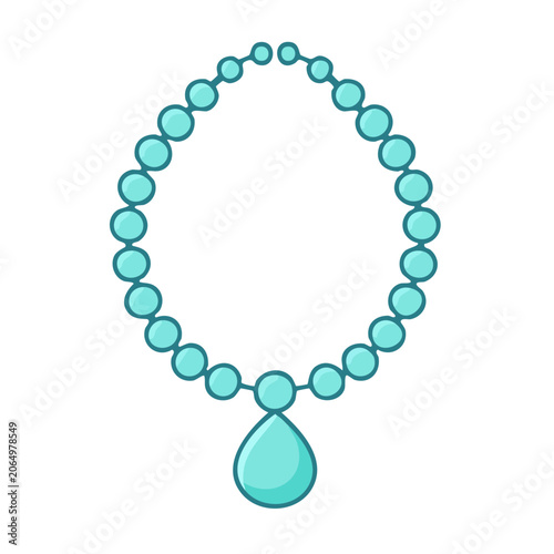 Teal beaded necklace with teardrop pendant illustration