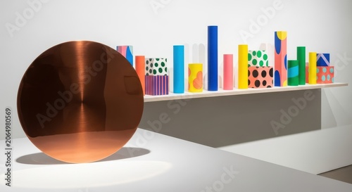 Abstract product display podium with copper circle podium stage 3D render